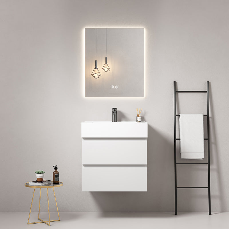 60cm Wall-hung Bathroom Cabinet White Resin Sink Backlit Mirror - Fiji Paint