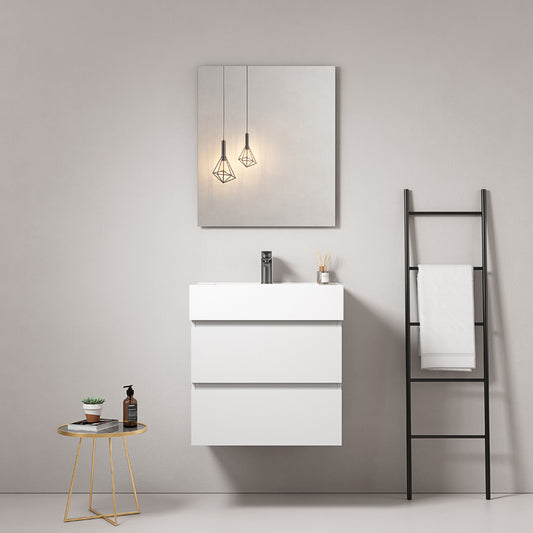 60cm Wall-hung Bathroom Cabinet White Resin Sink Mirror Quadro - Fiji Paint