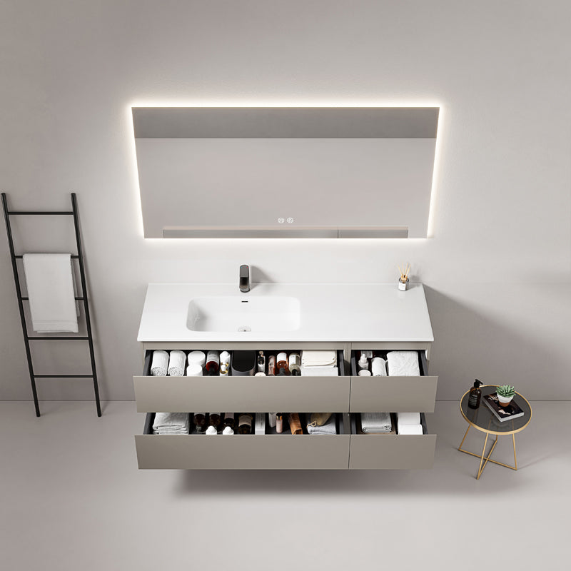 Bathroom Cabinet Wall-hung 140 cm Ash Grey Left-hand Sink in Resin Backlit Mirror - Fiji Paint
