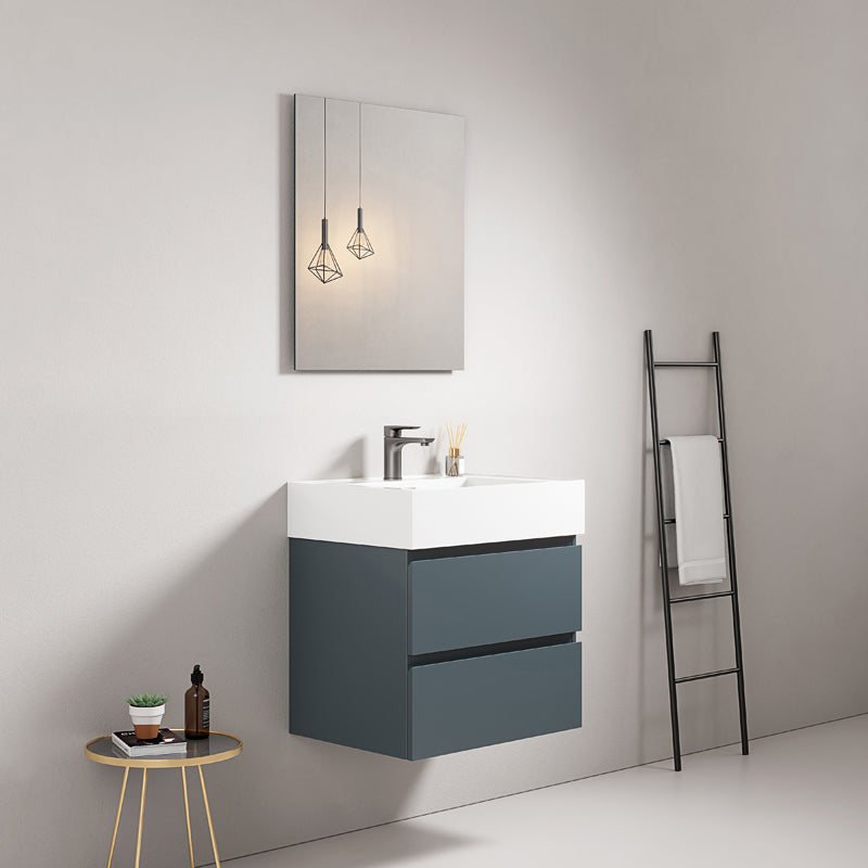 60cm Wall-hung Bathroom Cabinet Sea Blue Resin Sink Mirror Square - Fiji Paint