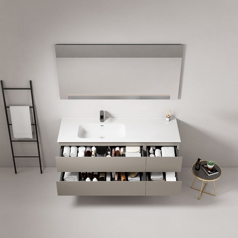Mobile bagno sospeso 140 cm Grigio Cenere Lavabo a Sinistra in Resina Specchio Quadro - Fiji Paint