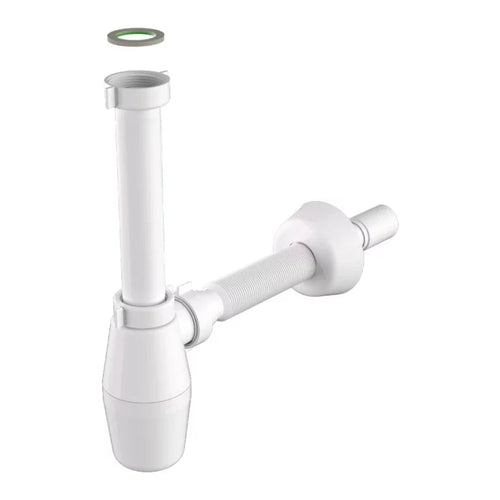 Sifone Tedesco A Bottiglia 1″1/4 x ø 40 mm Flessibile - Per Lavabo - Bonomini in bianco per impianti idraulici.
