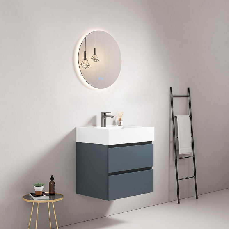 60cm Wall-hung Bathroom Cabinet Sea Blue Resin Sink Round Backlit Mirror - Fiji Paint