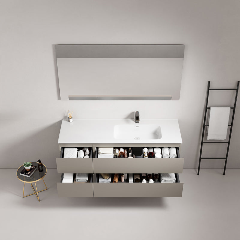 Mobile bagno sospeso 140 cm Grigio Cenere Lavabo a Destra in Resina Specchio Quadro - Fiji Paint
