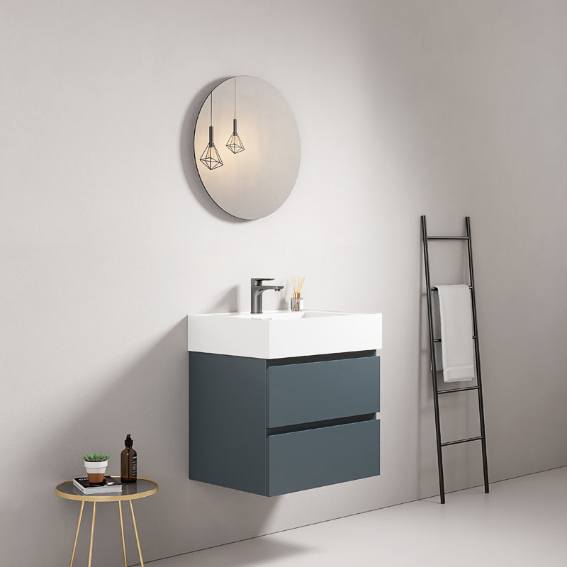 60cm Wall-hung Bathroom Cabinet Sea Blue Resin Sink Round Mirror - Fiji Paint