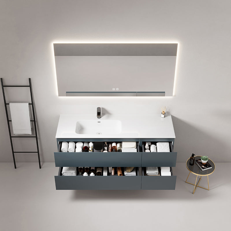 Mobile bagno sospeso 140 cm Blu Mare Lavabo a Sinistra in Resina Specchio Quadro Retroilluminato - Fiji Paint