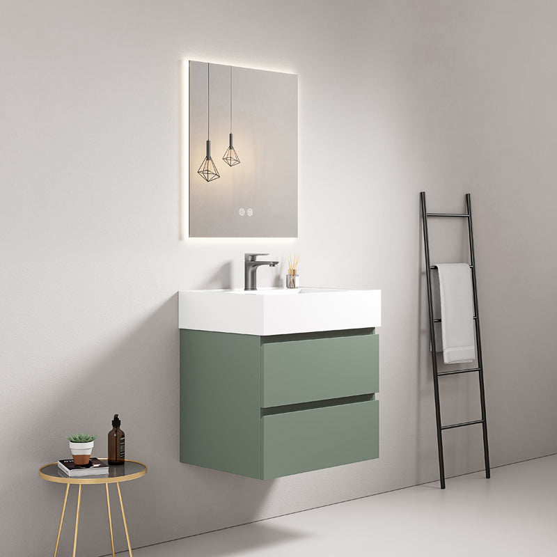60cm Sage Green Wall-Hung Bathroom Cabinet Resin Sink Backlit Mirror - Fiji Paint