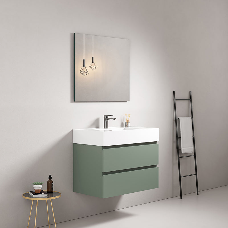Mobile bagno sospeso 80 cm Verde Salvia Lavabo in Resina Specchio Quadro - Fiji Paint