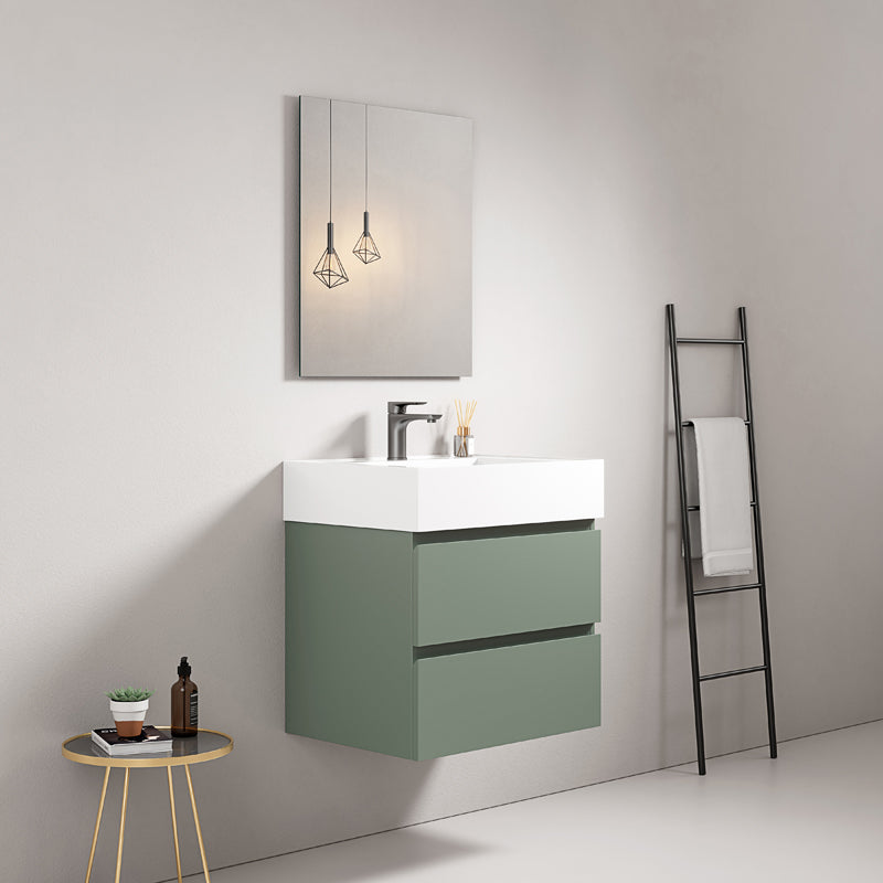 60cm Wall-hung Bathroom Cabinet Sage Green Resin Sink Mirror Quadro - Fiji Paint
