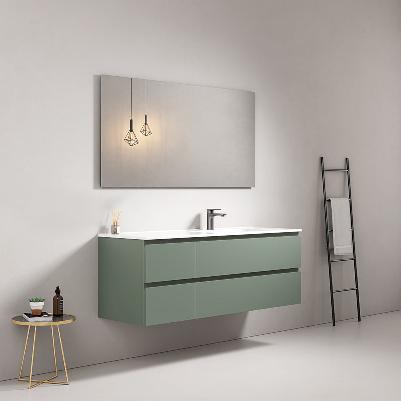 Mobile bagno sospeso 140 cm Verde Salvia Lavabo a Destra in Resina Specchio Quadro - Fiji Paint