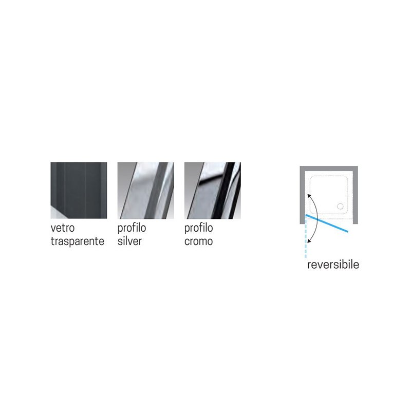 Porta Doccia 200 cm Battente Vetro Trasparente Reversibile Young - Novellini