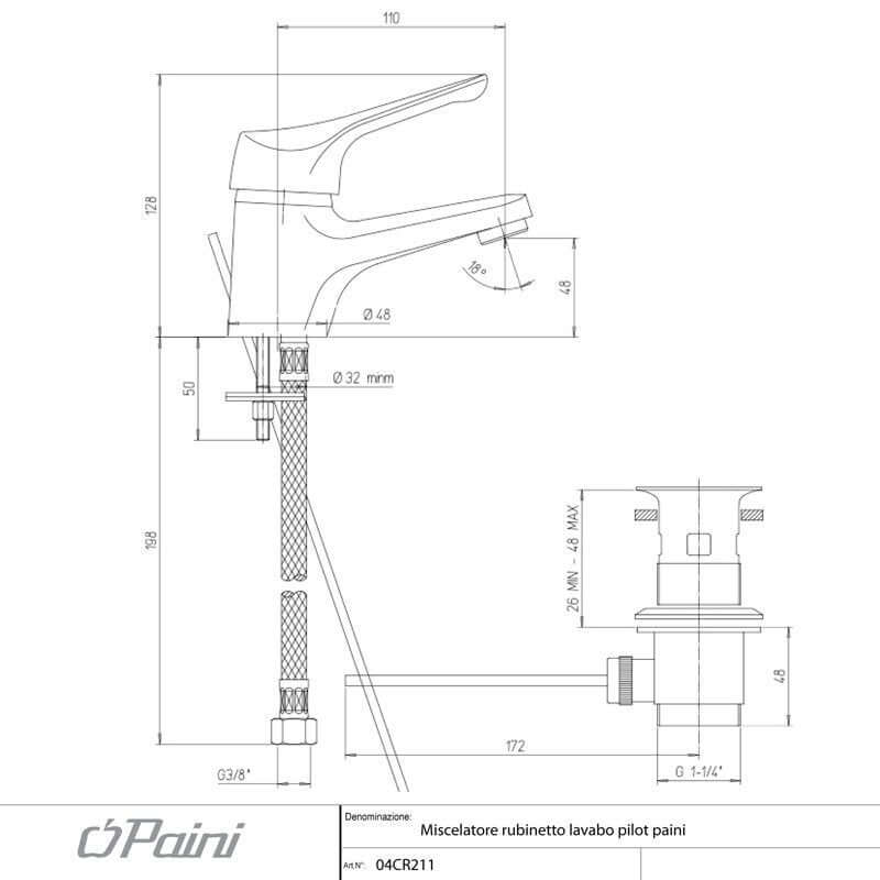 Miscelatore Lavabo Cromo Con Piletta Pilot - Paini (25674007)