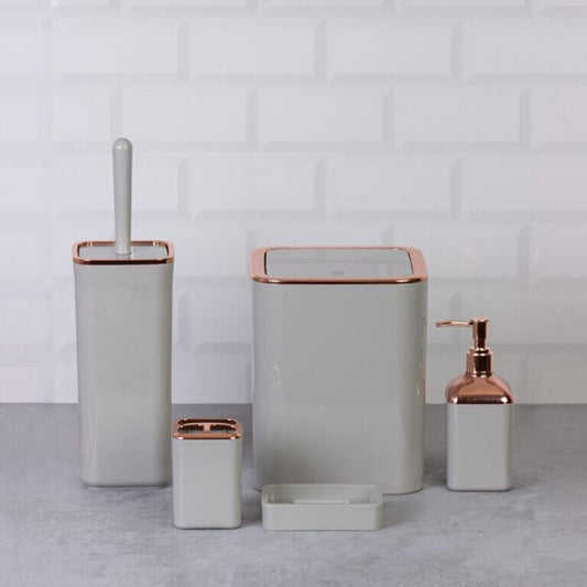 Set di accessori da bagno quadrato lucido tortora e rosa, elegante e funzionale, ideale per design moderno.