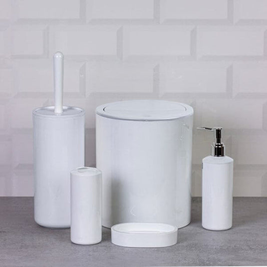 Set accessori da bagno tondo lucido bianco Meda, design elegante e funzionale per ogni ambiente.