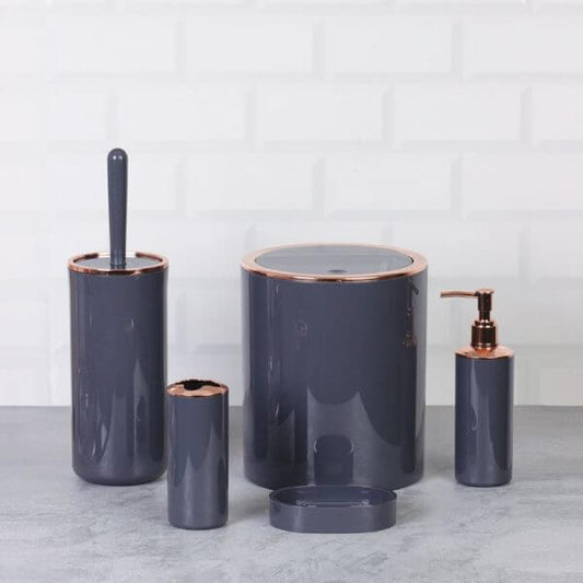 Set accessori da bagno tondo lucido antracite e rosa Meda con design moderno e funzionale.