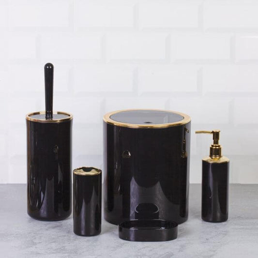Set accessori da bagno tondo lucido nero e oro - Meda, elegante e moderno, ideale per comfort e funzionalità.