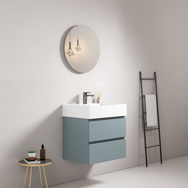 60cm suspended bathroom cabinet Avio Blue Resin sink Round mirror - Fiji Paint