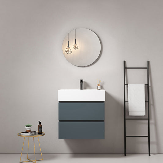 60cm Wall-hung Bathroom Cabinet Sea Blue Resin Sink Round Mirror - Fiji Paint