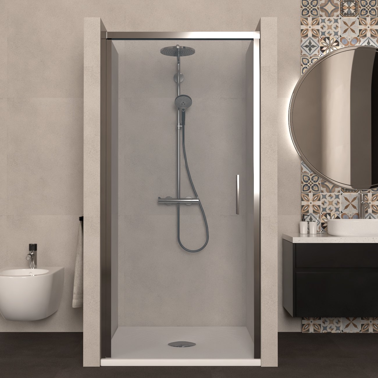 Porta Doccia 70 cm Battente Vetro Trasparente Reversibile - Spazio (25691017)