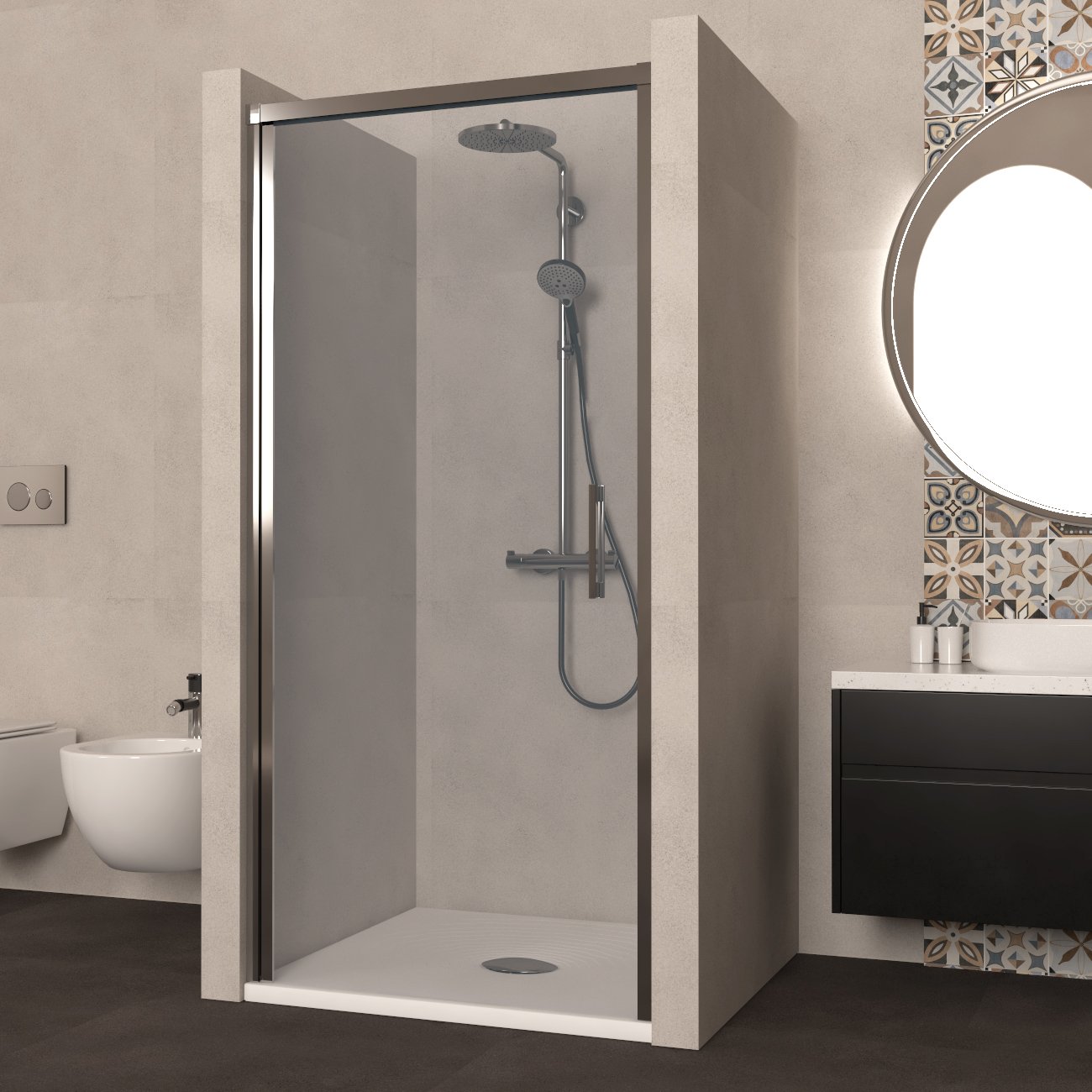 Porta Doccia 70 cm Battente Vetro Trasparente Reversibile - Spazio (25691018)