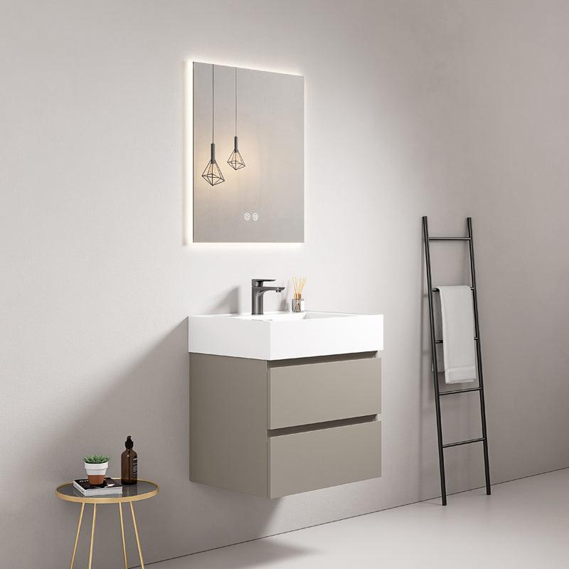60cm Ash Grey Wall-hung Bathroom Cabinet Resin Sink Backlit Mirror - Fiji Paint