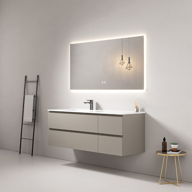 Bathroom Cabinet Wall-hung 140 cm Ash Grey Left-hand Sink in Resin Backlit Mirror - Fiji Paint