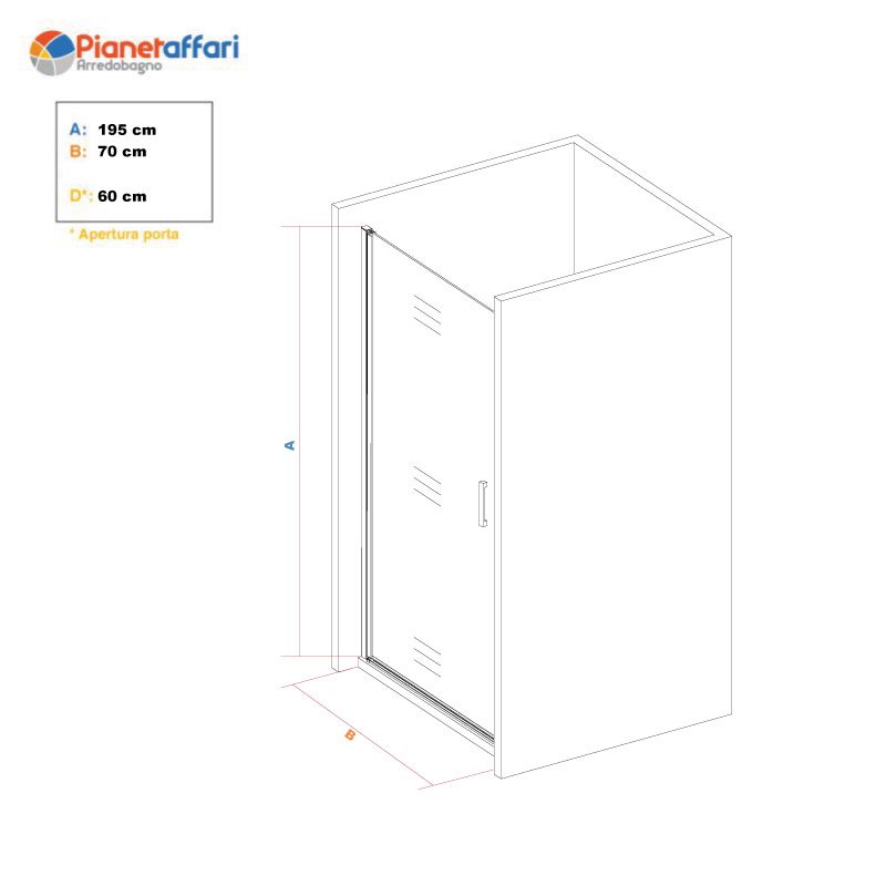 Porta Doccia 70 cm Battente Vetro Trasparente Reversibile - Spazio (25691020)