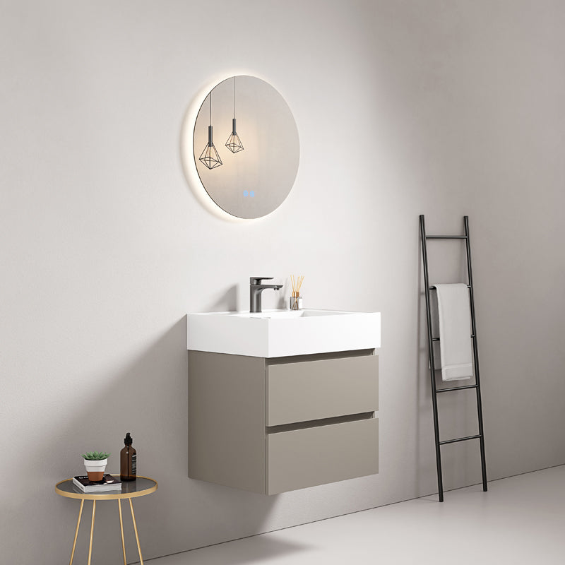 60cm Ash Grey Wall-hung Bathroom Cabinet Resin Sink Round Backlit Mirror - Fiji Paint