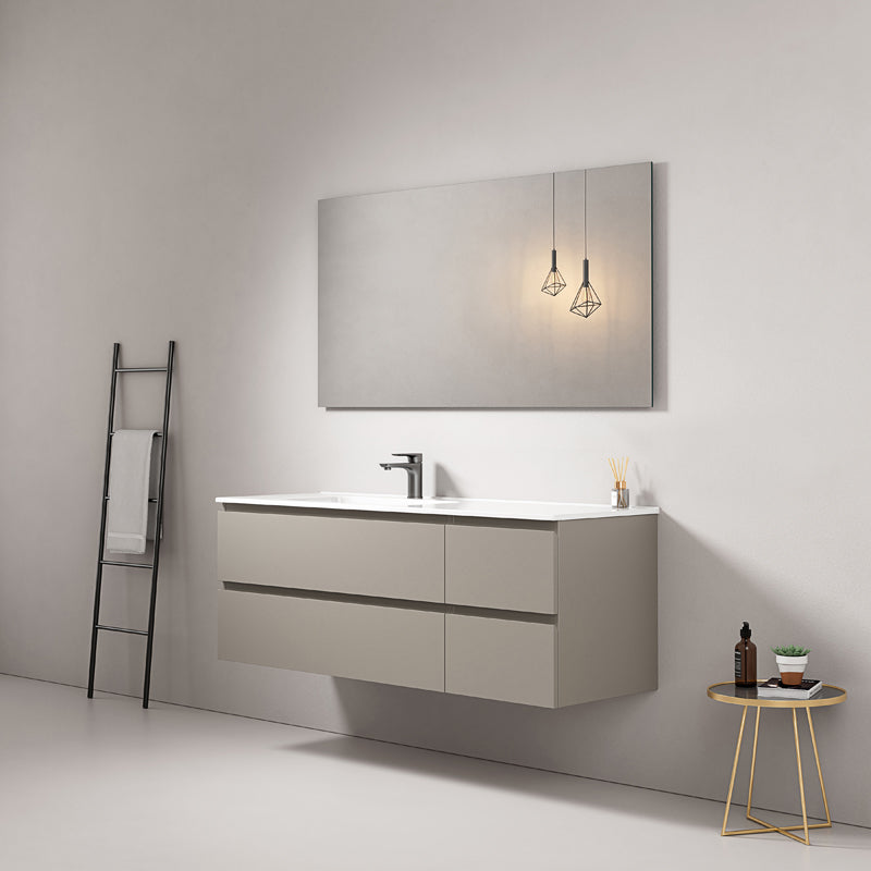 Mobile bagno sospeso 140 cm Grigio Cenere Lavabo a Sinistra in Resina Specchio Quadro - Fiji Paint