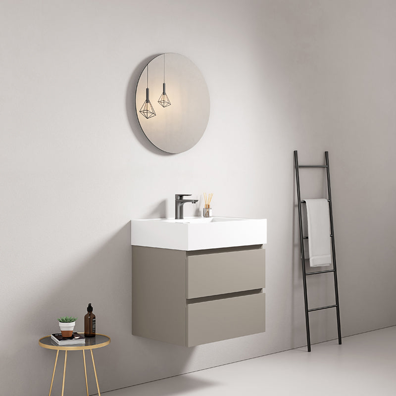 60cm Ash Grey Wall-hung Bathroom Cabinet Resin Sink Round Mirror - Fiji Paint
