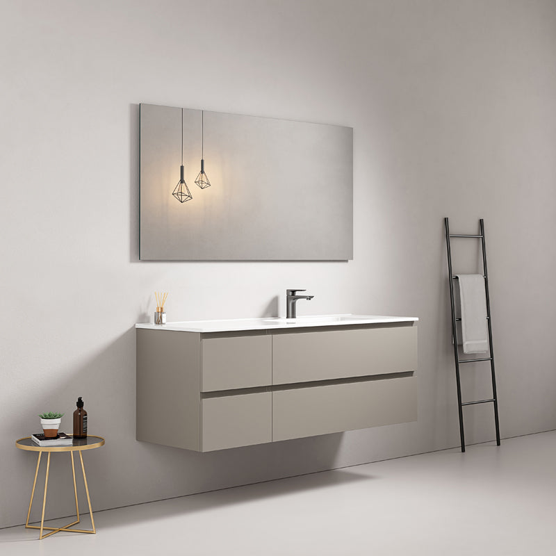 Mobile bagno sospeso 140 cm Grigio Cenere Lavabo a Destra in Resina Specchio Quadro - Fiji Paint