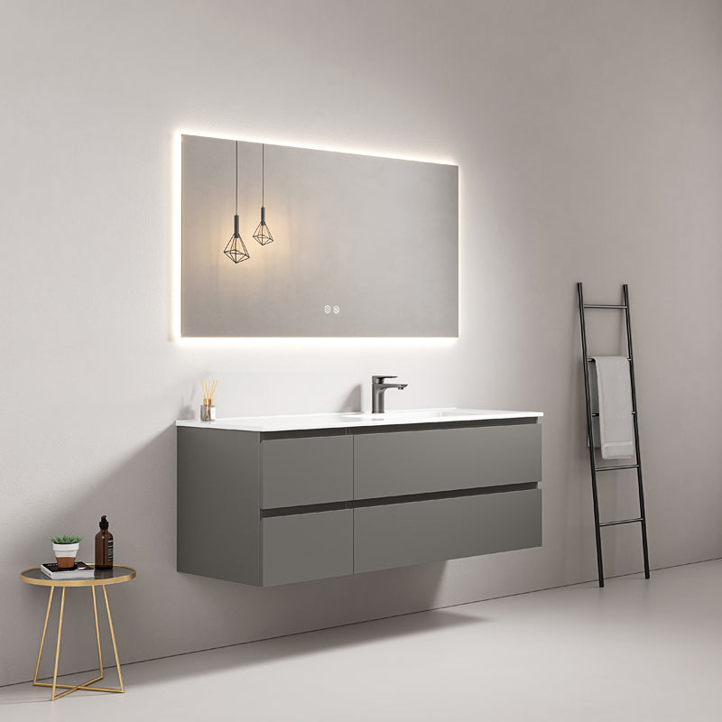 Mobile bagno sospeso 140 cm Grigio Londra Lavabo a Destra in Resina Specchio Quadro Retroilluminato - Fiji Paint