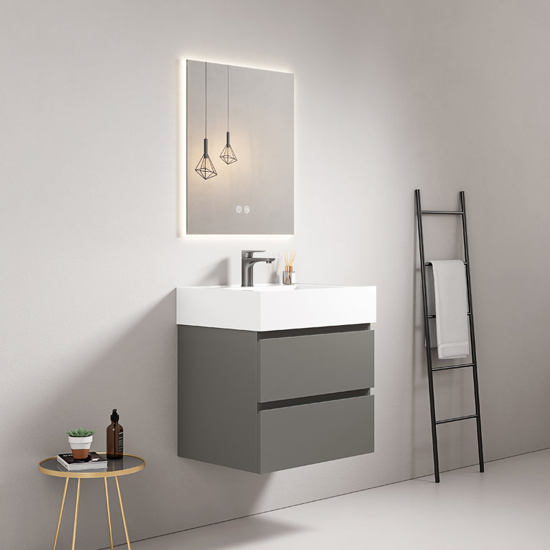 60cm London Grey Wall-hung Bathroom Cabinet Resin Sink Backlit Mirror - Fiji Paint