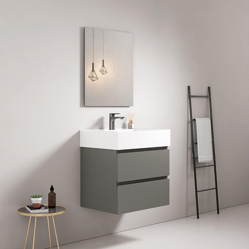Bathroom Cabinet Wall-hung 60 cm London Grey Resin Sink Mirror Quadro - Fiji Paint