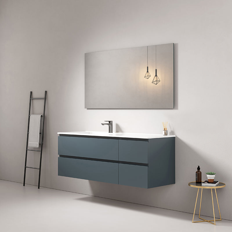 Mobile bagno sospeso 140 cm Blu Mare Lavabo a Sinistra in Resina Specchio Quadro - Fiji Paint