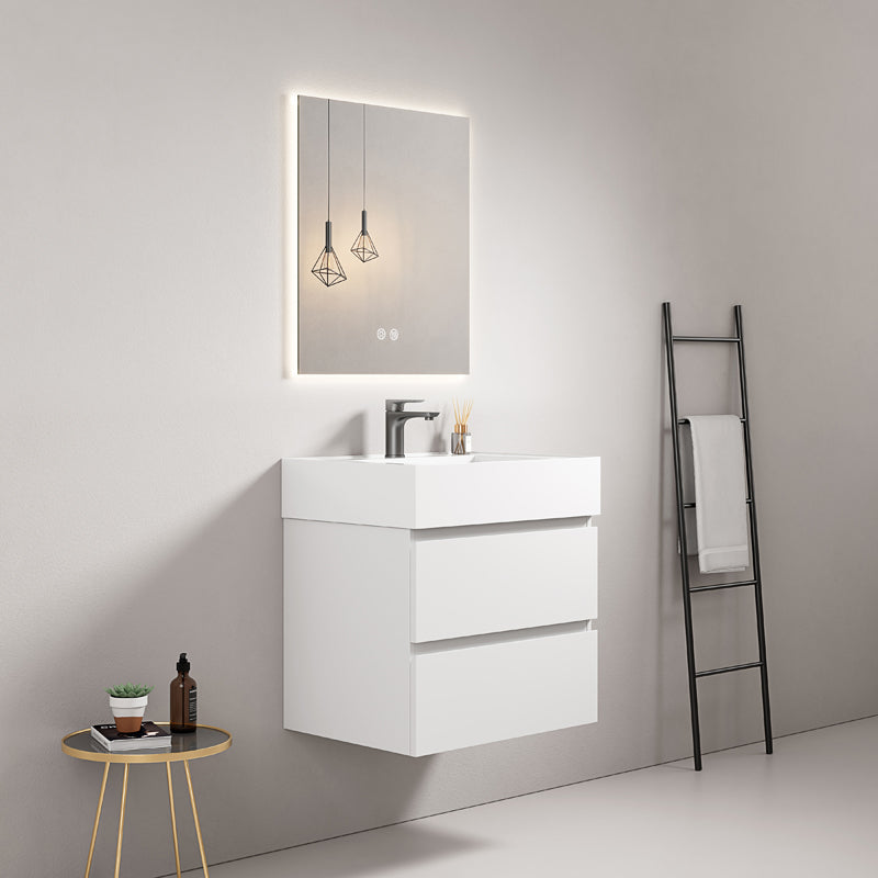 60cm Wall-hung Bathroom Cabinet White Resin Sink Backlit Mirror - Fiji Paint