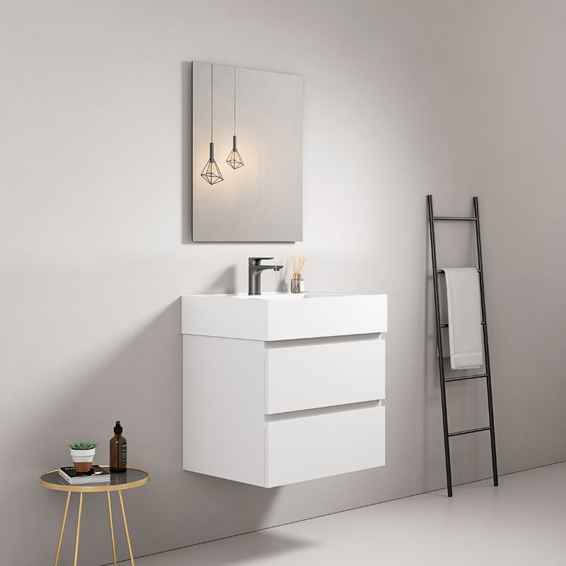 60cm Wall-hung Bathroom Cabinet White Resin Sink Mirror Quadro - Fiji Paint
