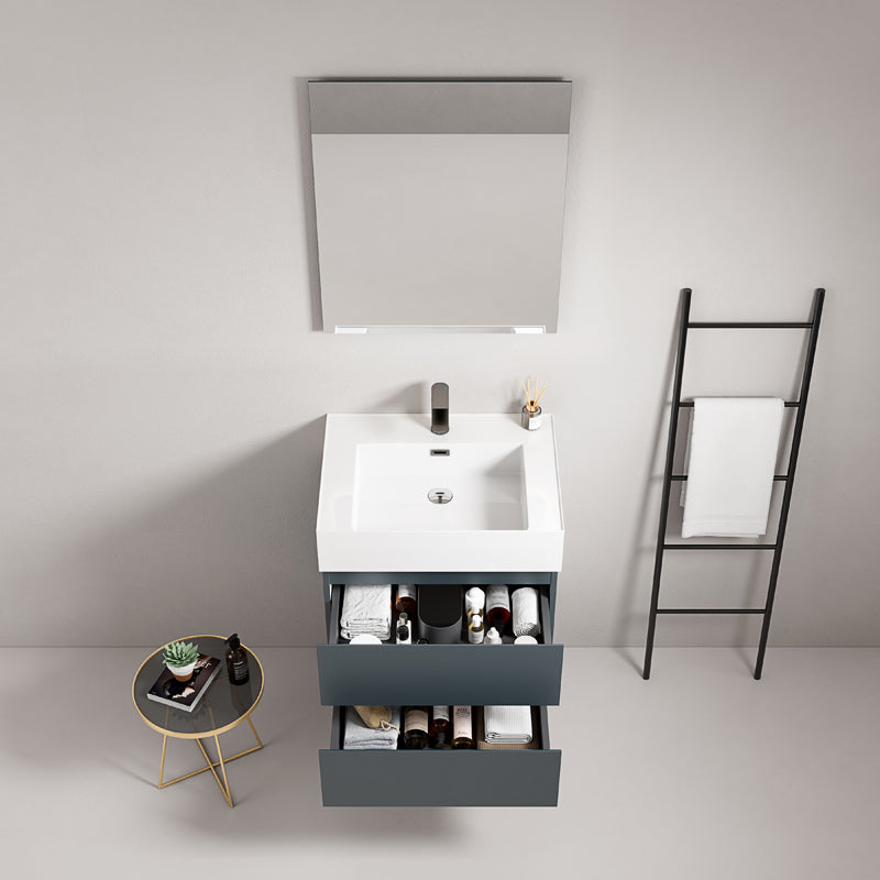 60cm Wall-hung Bathroom Cabinet Sea Blue Resin Sink Mirror Square - Fiji Paint