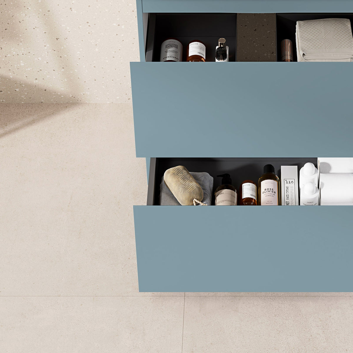 Mobile bagno a Terra 60 cm Blu Avio Lavabo in Resina Specchio Tondo Retroilluminato - Nube Paint