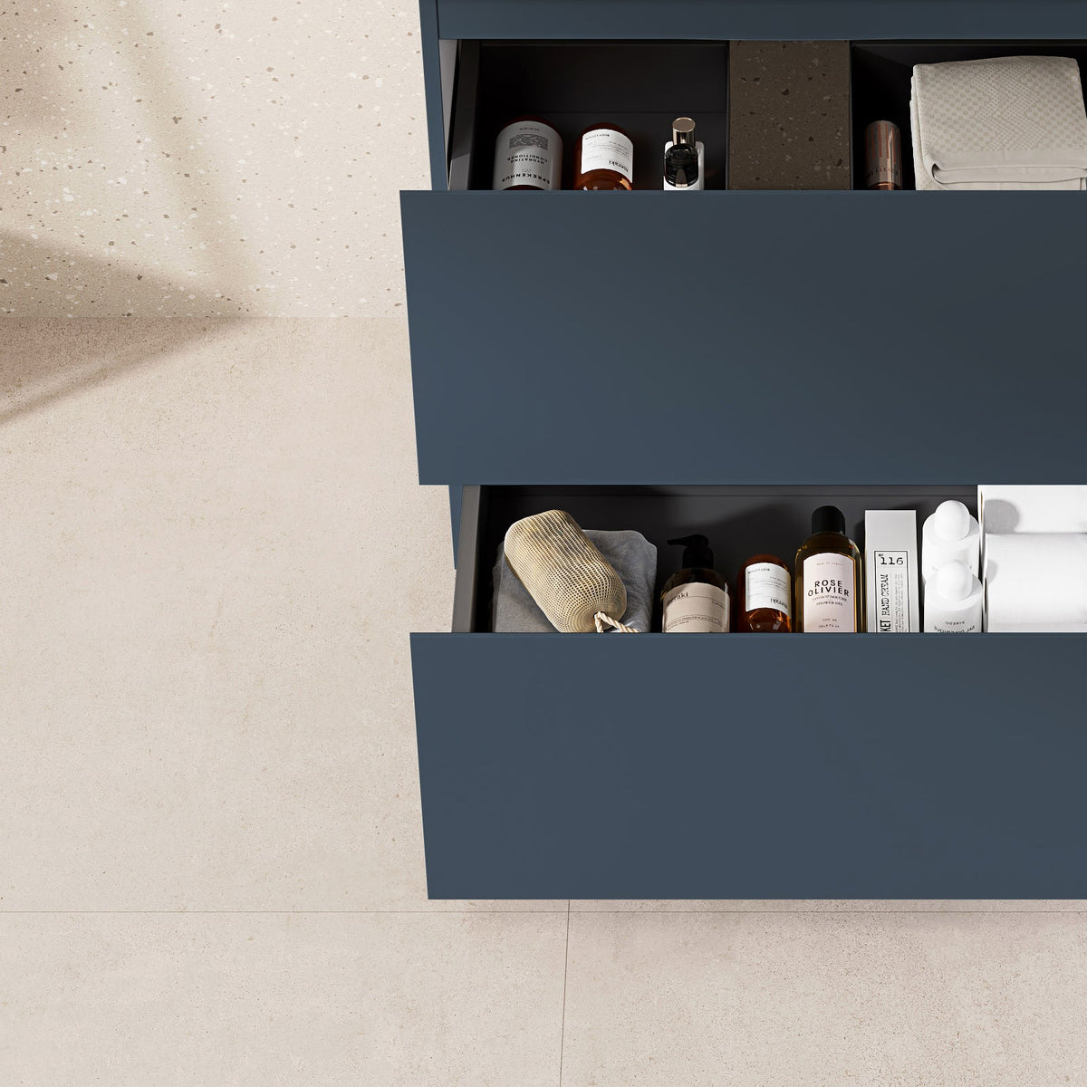 Mobile bagno a Terra 60 cm Blu Mare Lavabo in Resina Specchio Tondo Retroilluminato - Nube Paint