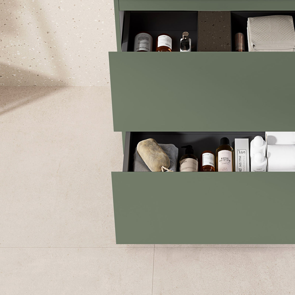 Mobile bagno a Terra 60 cm Verde Salvia Lavabo in Resina Specchio Tondo Retroilluminato - Nube Paint