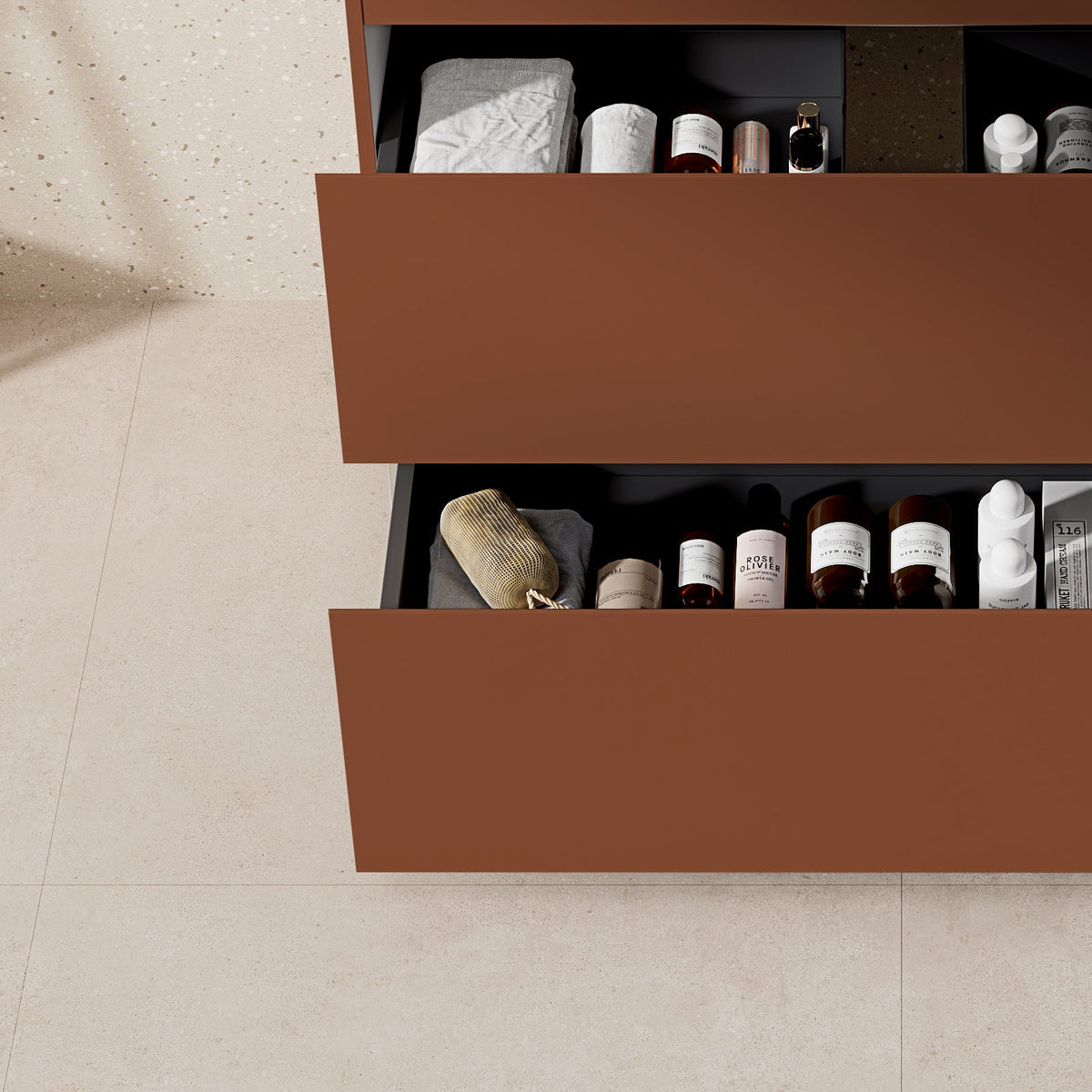 Mobile bagno a Terra 100 cm Cotto Contemporaneo Lavabo in Resina Specchio Tondo Retroilluminato Profilo Nero - Nube Paint