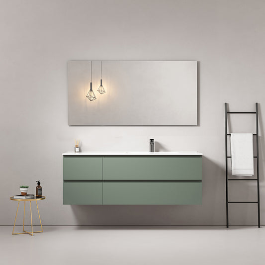 Mobile bagno sospeso 140 cm Verde Salvia Lavabo a Destra in Resina Specchio Quadro - Fiji Paint
