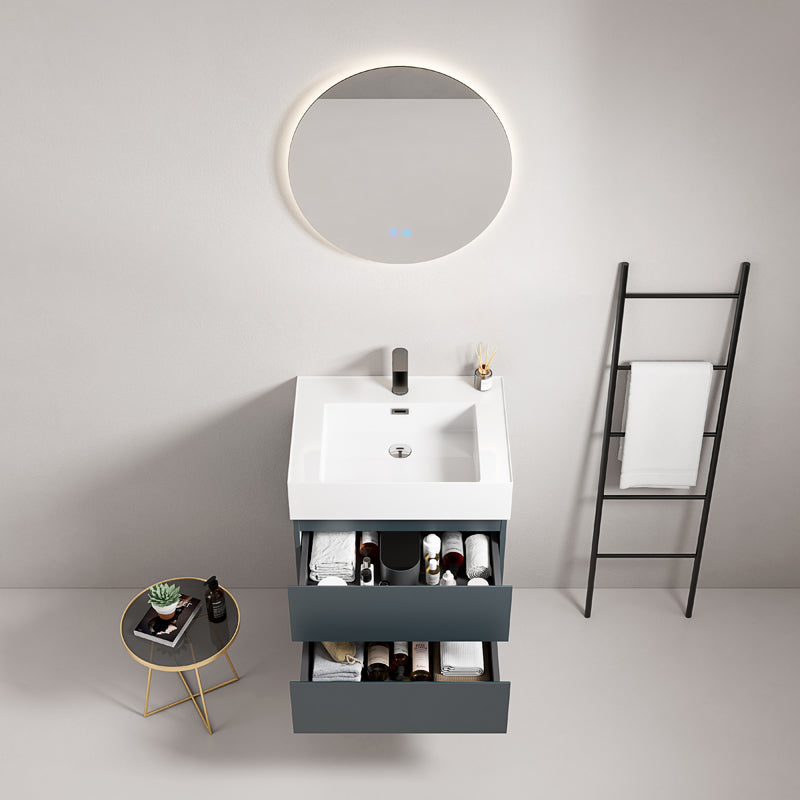 60cm Wall-hung Bathroom Cabinet Sea Blue Resin Sink Round Backlit Mirror - Fiji Paint