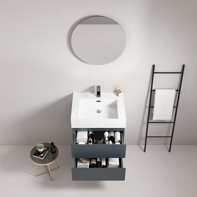 60cm Wall-hung Bathroom Cabinet Sea Blue Resin Sink Round Mirror - Fiji Paint