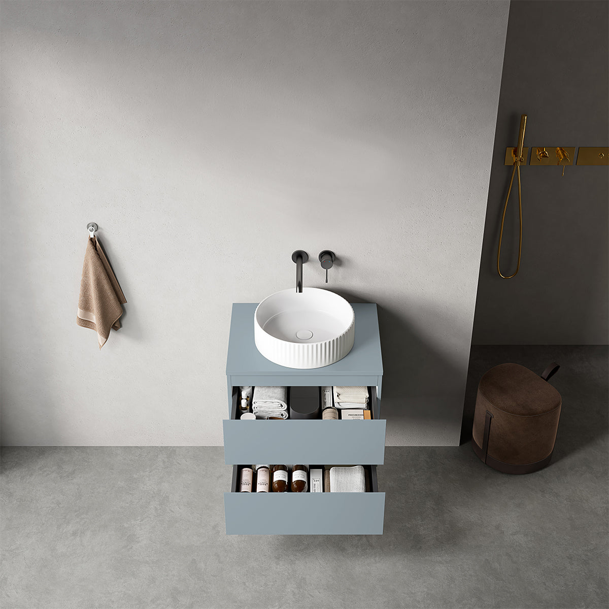 Mobile bagno sospeso 60 cm Blu Avio per Lavabo d'appoggio Senza Specchio - Fiji Paint Top