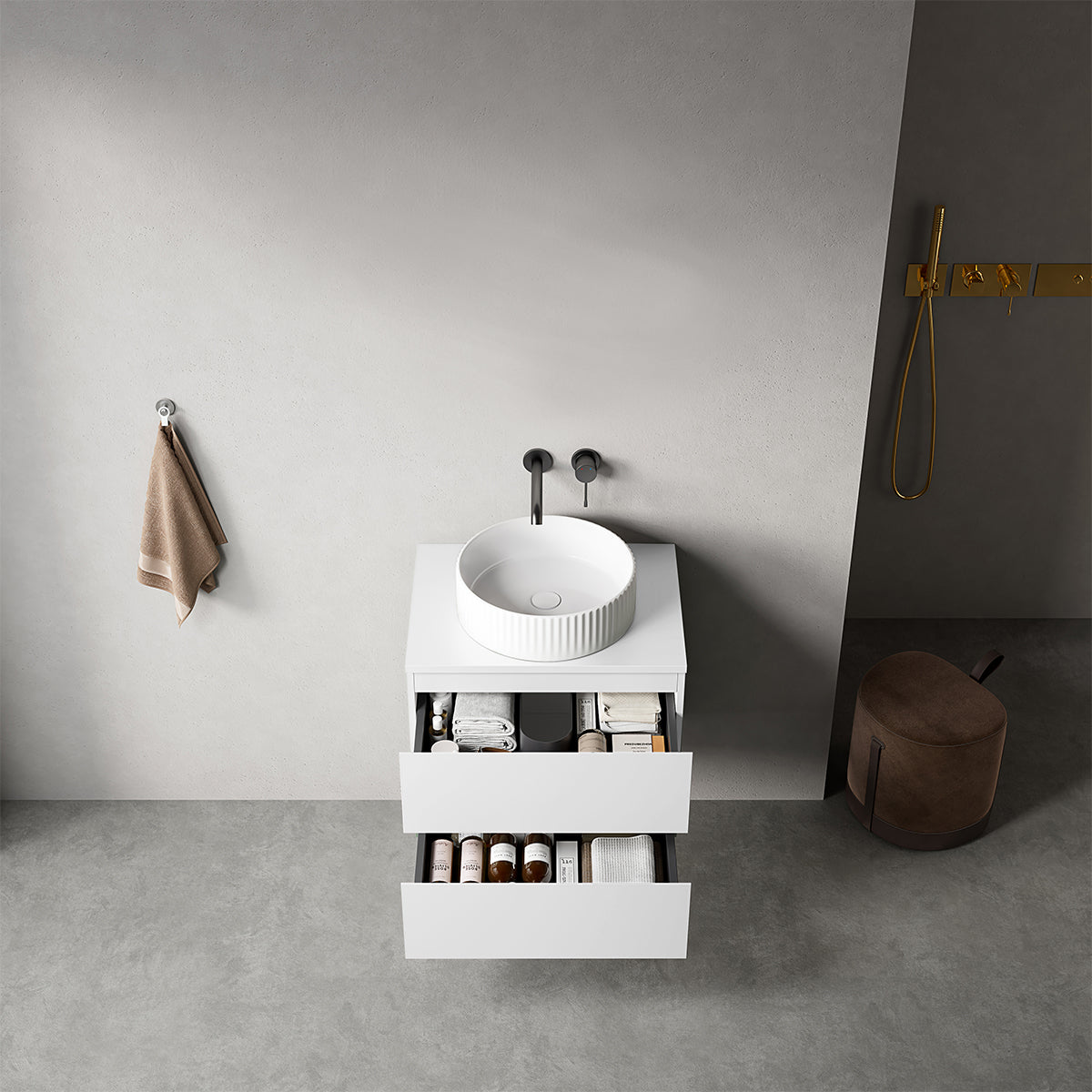 Mobile bagno sospeso 60 cm Bianco Opaco per Lavabo d'appoggio Senza Specchio - Fiji Paint Top