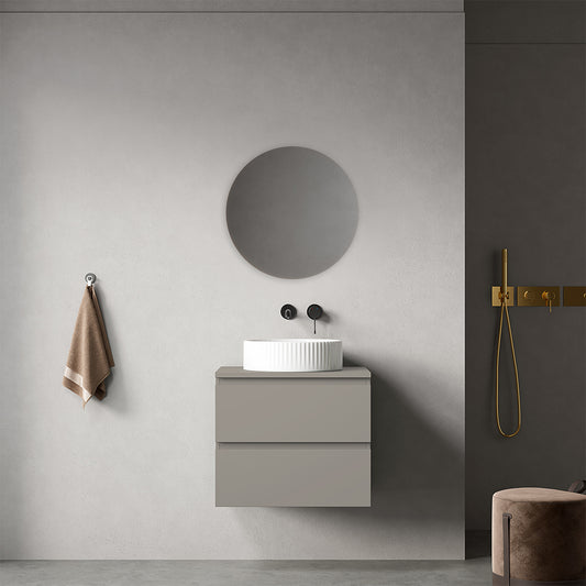 Mobile bagno sospeso 60 cm Grigio Cenere per Lavabo d'appoggio Specchio Tondo - Fiji Paint Top