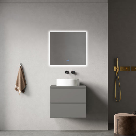 Mobile bagno sospeso 60 cm Grigio Londra per Lavabo d'appoggio Specchio Quadro Retroilluminato - Fiji Paint Top