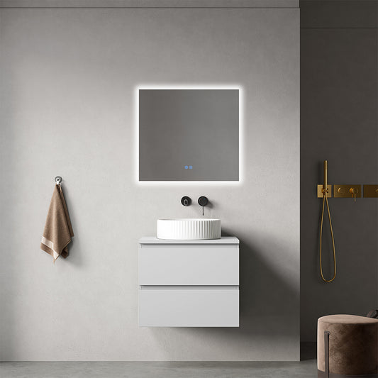 Mobile bagno sospeso 60 cm Bianco Opaco per Lavabo d'appoggio Specchio Quadro Retroilluminato - Fiji Paint